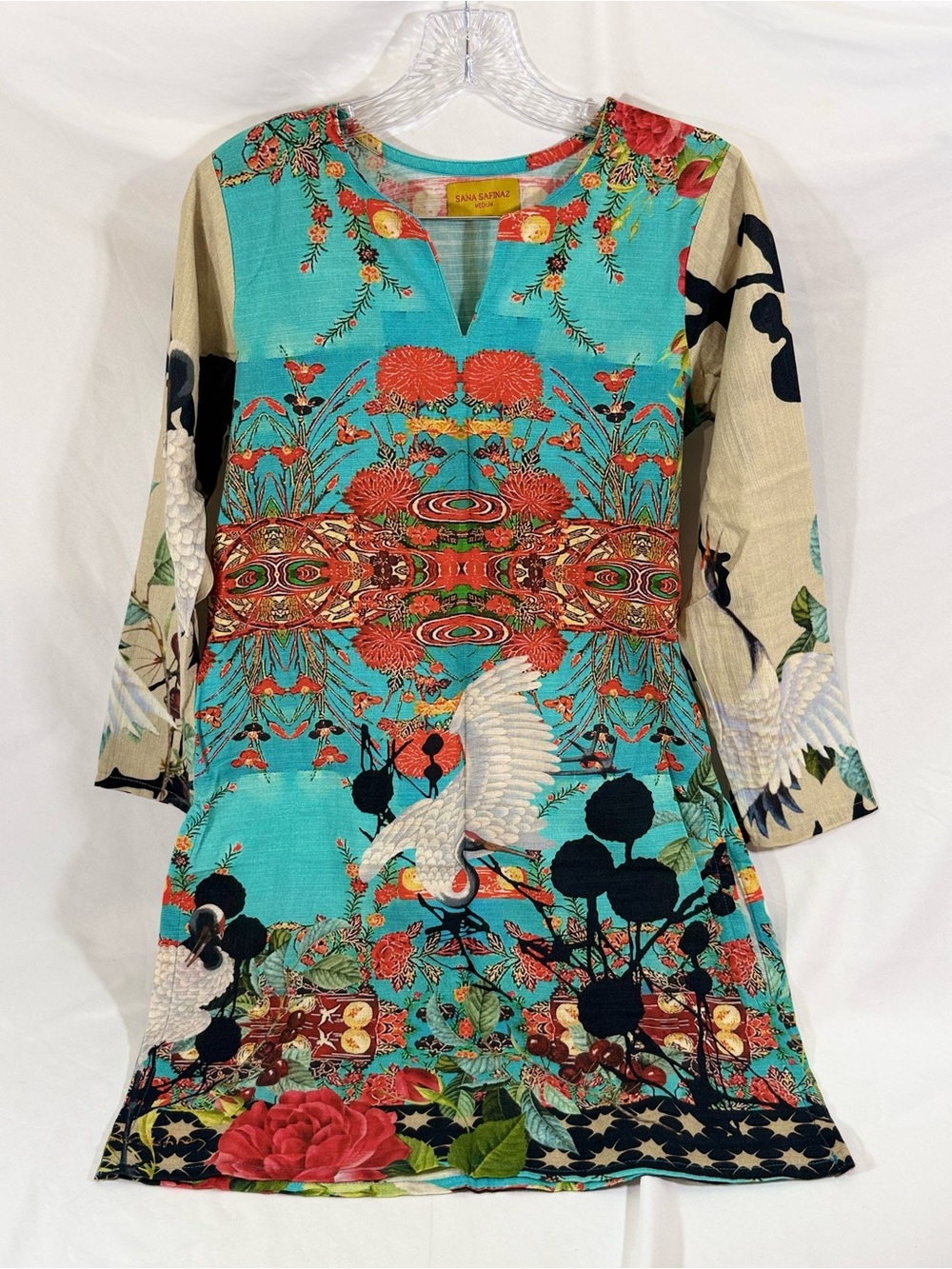 Sana Safinaz Turquoise Floral & Crane Tunic